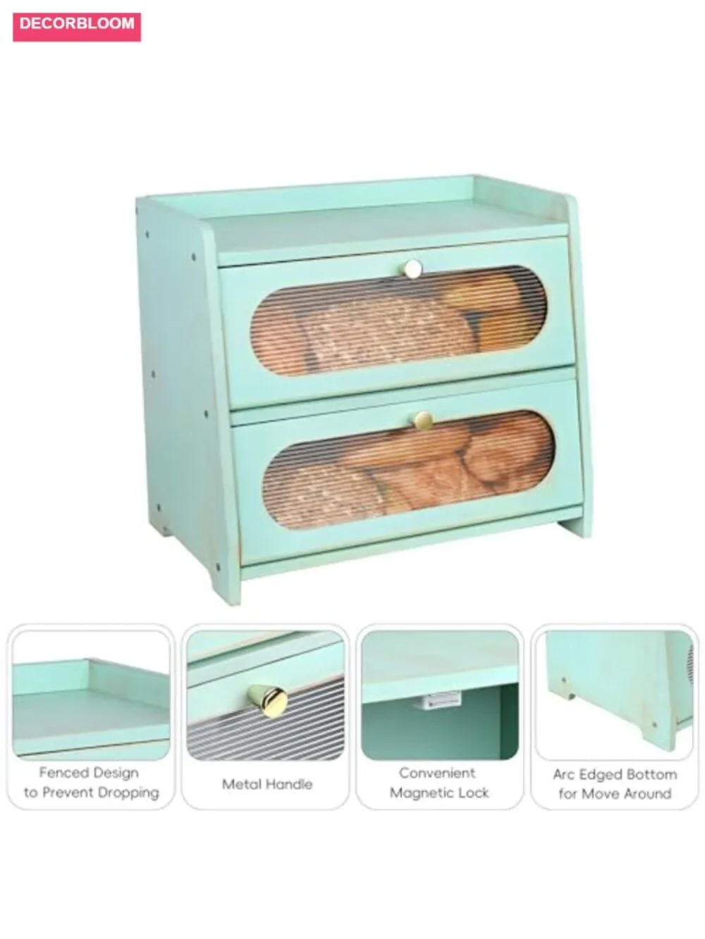 2-Tier Bamboo Bread Box with Window for Kitchen Countertop Storage
